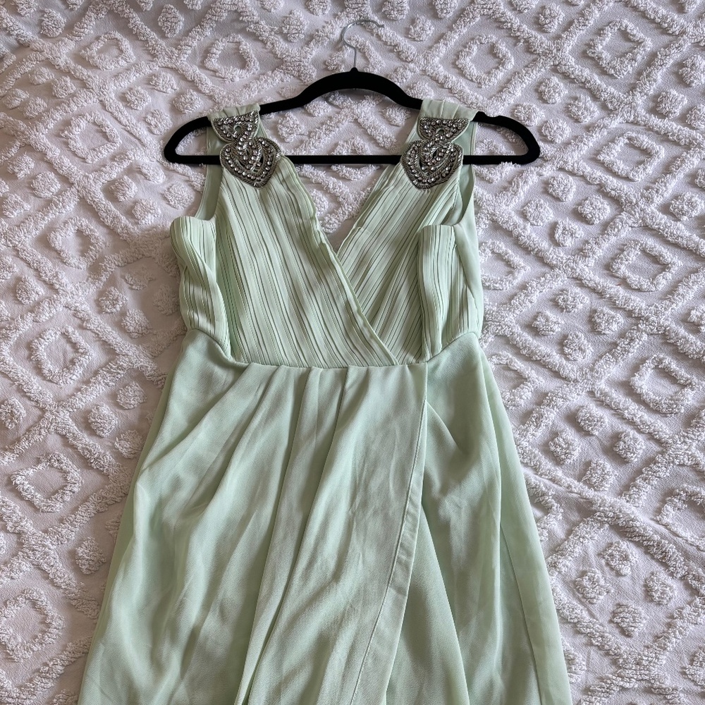 Green V cut dress